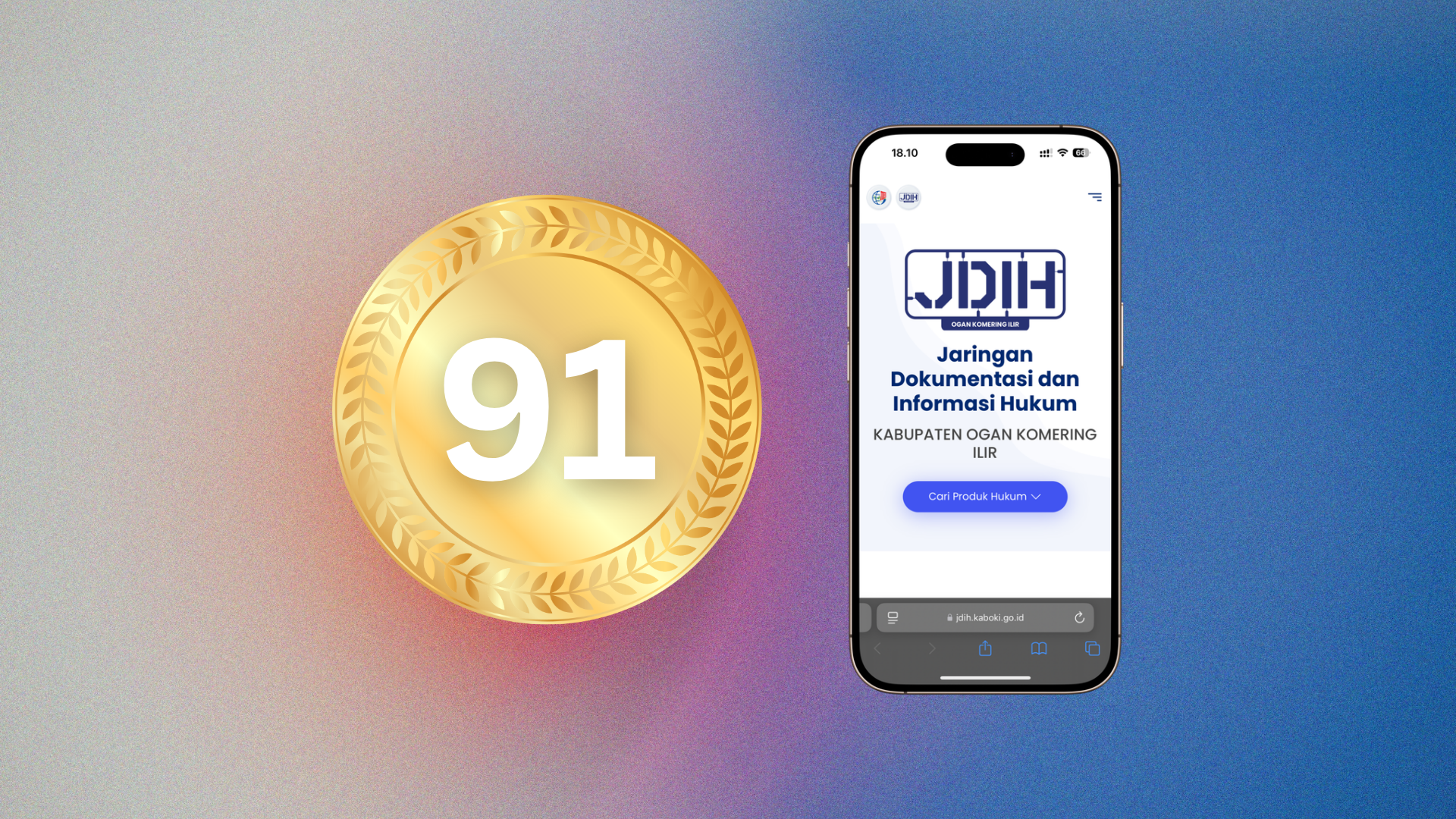 JDIH Kabupaten OKI mendapatkan nilai 91 dan menjadi yang tertinggi di Sumatera Selatan